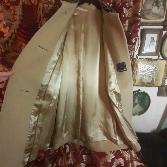 True Vintage Leopard Fur Collar Tan Wool  Coat - Picture 11 of 12